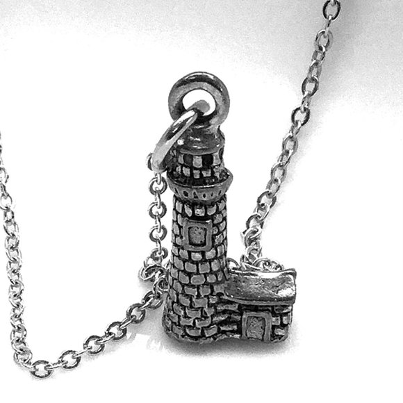 Silver plated pewter Lighthouse Charm Necklace - Picture 1 of 2